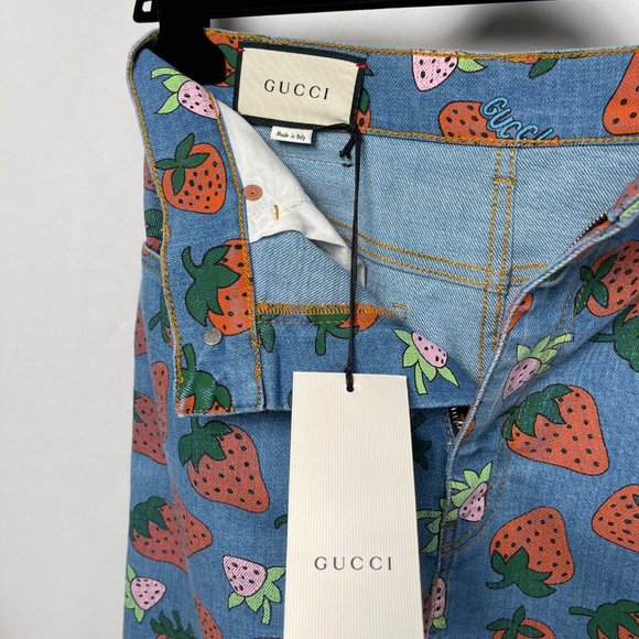 Gucci Strawberry Denim Jean Women's size 42 Skirt - Picture 12 of 16
